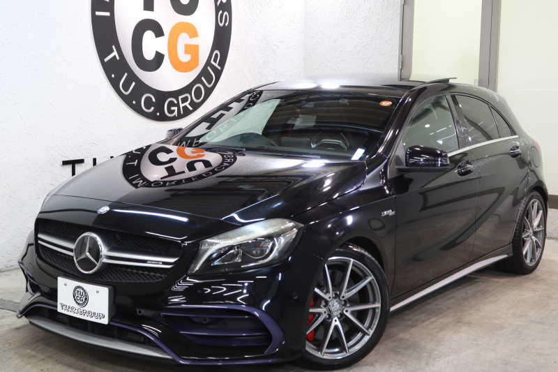 AMG Aクラス A45 4MATIC AMGｱﾄﾞﾊﾞﾝｽﾄﾞ&ﾚｰﾀﾞｰｾｰﾌﾃｨPKG　後期 ｷｰﾚｽｺﾞｰ 黒本革 ﾊﾟﾉﾗﾏSR HDDﾅﾋﾞTV BT音楽 harman/kardon ﾊﾞｯｸｶﾒﾗ PTS LEDﾗｲﾄ AMG専用装備&ﾁｭｰﾆﾝｸﾞﾀﾞｲﾅﾐｯｸS 7AT　2年保証